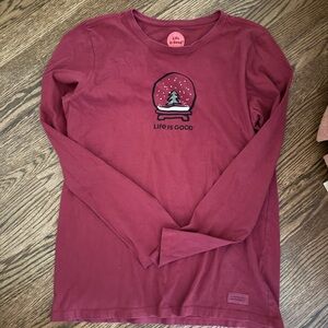 Life Is Good Burgundy Long Sleeve Holiday Tee